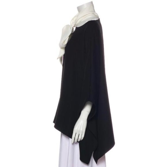 Carolina Herrera Oversized Black Tunic with White Neck Tie - Size M - Picture 3 of 6